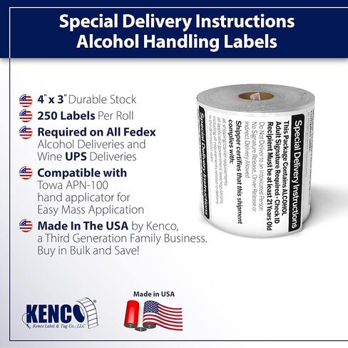 Kenco Special Delivery Instructions - Compatible with FedEx Alcohol Shipping Requirements, Compatible with SEL 169 Domestic Alcohol Shipments - 250 Labels Per Roll, Made in The USA (1) in Saudi Arabia