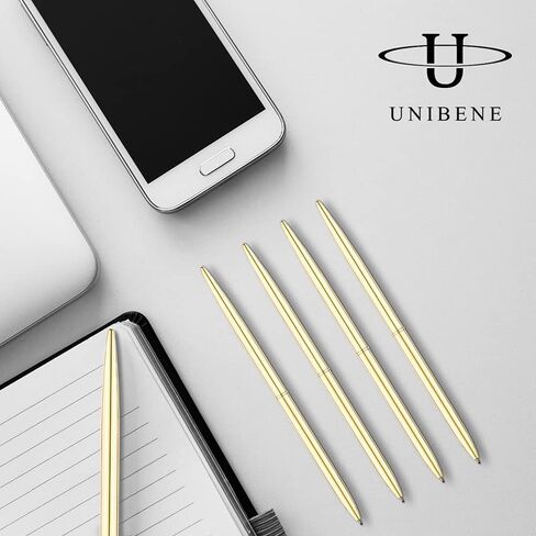 مجموعة أقلام حبر جاف Unibene مكونة من 12 قلمًا - ذهبي، مجموعة أقلام ذهبية خفيفة الوزن قابلة للسحب ذهنيًا رفيعة هدية رائعة لحفلات الزفاف وطلاب المكاتب والمدرسين وأعياد الميلاد، نقطة متوسطة (1 مم) - حبر أسود in Kuwait