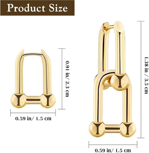 18K Gold Plated Ball Hoop Earrings for Women, U-shaped Chain Double Link Earrings Chunky Circle Hoop Dangle Drop Earrings Huggie Earrings Fashion Jewelry Gift for Girls Her in Saudi Arabia