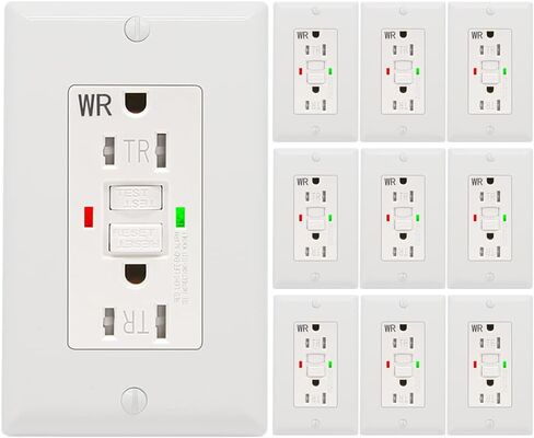 10 Pack - POWAWINI GFCI Outlet 15 Amp, UL Listed, Self-Test with LED Indicator, Tamper-Resistant, Weather Resistant Receptacle Indoor or Outdoor Use with Decor Wall Plates and Screws (White) in Saudi Arabia