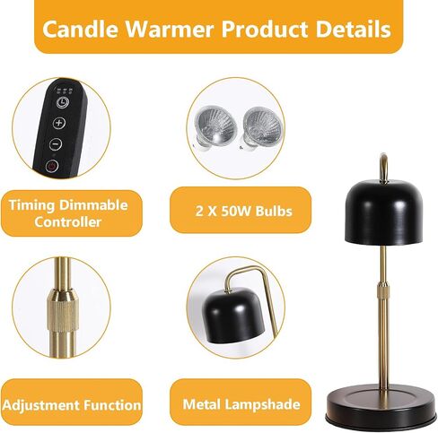 Black and Gold Candle Warmer Lamp,Dimmable Candle Light, Birthday Gifts for Women Mom Her, Adjustable Mental Lamp Candle Warmer for Jar Candles, Bedroom Living Room Decor in Saudi Arabia