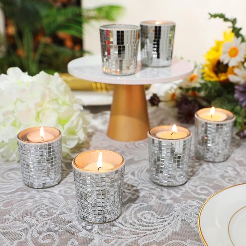 12 Pcs Disco Ball Candle Silver Votive Candle Holders Disco Ball Vase for Centerpiece Glass Mirror Candle Holder Disco Ball Candle Containers for Table Decor Wedding 70s Disco Birthday Party in Saudi Arabia