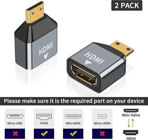 محول Poyiccot Mini HDMI إلى HDMI 4K، 2 حزمة HDMI أنثى إلى محول HDMI صغير ذكر، محول HDMI صغير يدعم 4K 60 هرتز HDR 3D 18 جيجابت في الثانية Dolby لـ DSLR، كاميرا الفيديو، Raspberry Pi، الكمبيوتر المحمول in Saudi Arabia