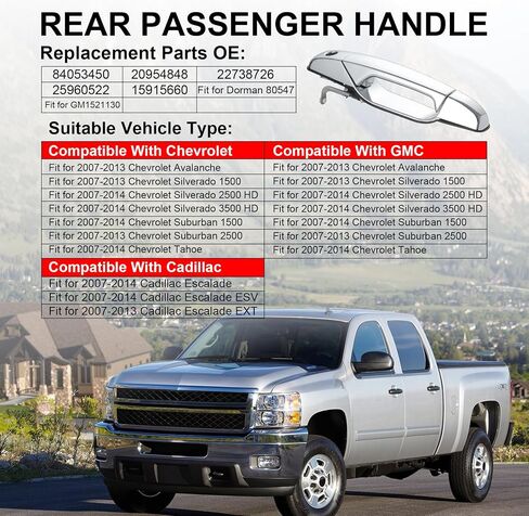 LivTee Exterior Chrome Door Handles, Fit for Chevrolet 2007-2013, Fit for Cadillac, Fit for GMC Sierra, OEM# 20828258 22738721 25960525 22738722 Front Rear Driver Passenger Side (Set of 4) in Saudi Arabia