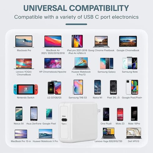 Mac Book Pro Charger Replacement for MacBook Air Charger 96W USB C Port MacBook pro/Air, ipad Pro, Samsung Galaxy and All USB C Device, Include Charge Cable in Saudi Arabia