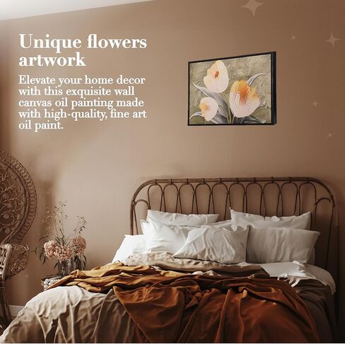 لوحة فنية جدارية من MEANT2TOBE - لوحة زيتية كبيرة ثلاثية الأبعاد للزهور مقاس 19.7 × 15.7 بوصة - ديكور المنزل والهدايا - لوحات فنية جدارية حديثة من الزهور لغرف المعيشة - لوحة باللونين الأخضر والأصفر in Kuwait