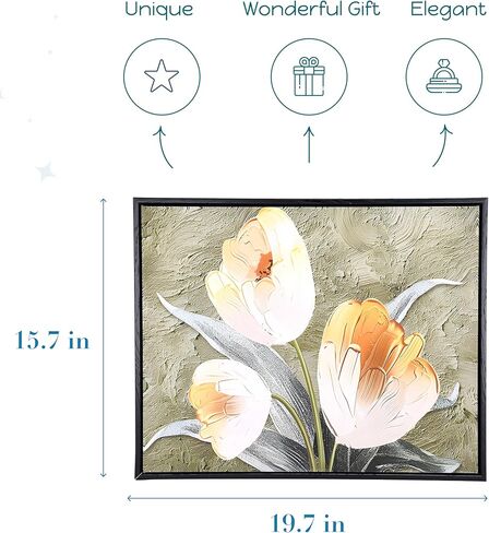 لوحة فنية جدارية من MEANT2TOBE - لوحة زيتية كبيرة ثلاثية الأبعاد للزهور مقاس 19.7 × 15.7 بوصة - ديكور المنزل والهدايا - لوحات فنية جدارية حديثة من الزهور لغرف المعيشة - لوحة باللونين الأخضر والأصفر in Kuwait