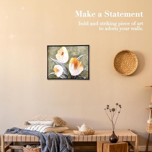 لوحة فنية جدارية من MEANT2TOBE - لوحة زيتية كبيرة ثلاثية الأبعاد للزهور مقاس 19.7 × 15.7 بوصة - ديكور المنزل والهدايا - لوحات فنية جدارية حديثة من الزهور لغرف المعيشة - لوحة باللونين الأخضر والأصفر in Kuwait