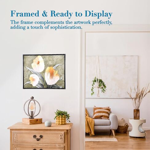 لوحة فنية جدارية من MEANT2TOBE - لوحة زيتية كبيرة ثلاثية الأبعاد للزهور مقاس 19.7 × 15.7 بوصة - ديكور المنزل والهدايا - لوحات فنية جدارية حديثة من الزهور لغرف المعيشة - لوحة باللونين الأخضر والأصفر in Kuwait