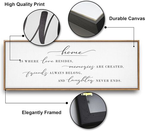 GraceView Home Is Where Love Resides Framed Canvas Wall Decor - 42"x15" Heartwarming Wall Art For Cozy Homes - Fade-resistant Print - Easy Setup In 5 Minutes - Premium Quality (Black) in Kuwait