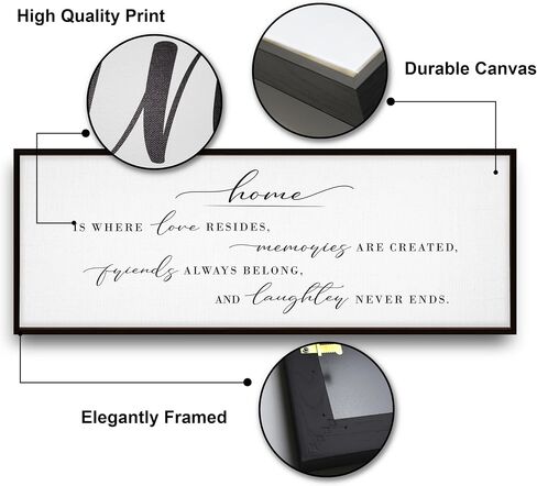 GraceView Home Is Where Love Resides Framed Canvas Wall Decor - 42"x15" Heartwarming Wall Art For Cozy Homes - Fade-resistant Print - Easy Setup In 5 Minutes - Premium Quality (Black) in Saudi Arabia
