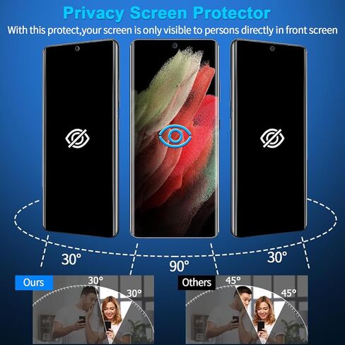 [عبوة من قطعتين+1] واقي شاشة فائق الخصوصية لهاتف Galaxy S21، زجاج مقسى 9H، دعم بصمات الأصابع بالموجات فوق الصوتية، منحني ثلاثي الأبعاد، غشاء شفاف عالي الدقة مضاد للتجسس لواقي شاشة زجاجي Samsung S21 Ultra 5G in Kuwait