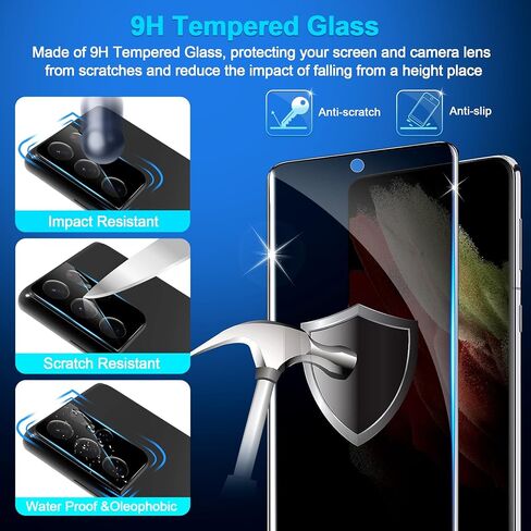 [عبوة من قطعتين+1] واقي شاشة فائق الخصوصية لهاتف Galaxy S21، زجاج مقسى 9H، دعم بصمات الأصابع بالموجات فوق الصوتية، منحني ثلاثي الأبعاد، غشاء شفاف عالي الدقة مضاد للتجسس لواقي شاشة زجاجي Samsung S21 Ultra 5G in Kuwait