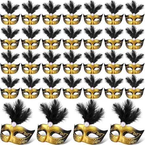 Sanwuta 72 قطعة من أقنعة Mardi Gras الصغيرة، قناع صغير لتزيين الكيك، قناع صغير لتزيين حفلات Mardi Gras (أسود) in Kuwait