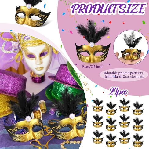 Sanwuta 72 قطعة من أقنعة Mardi Gras الصغيرة، قناع صغير لتزيين الكيك، قناع صغير لتزيين حفلات Mardi Gras (أسود) in Kuwait