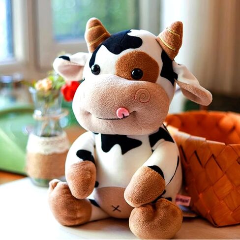 Cow Plush Toy Cow Stuffed Animal Cute Soft Plush Cow Toy Cow Doll 12 Inch for Kids,Toddlers (Black and white naked cattle) in Saudi Arabia