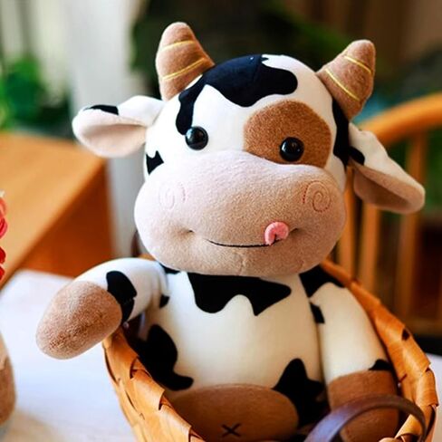 Cow Plush Toy Cow Stuffed Animal Cute Soft Plush Cow Toy Cow Doll 12 Inch for Kids,Toddlers (Black and white naked cattle) in Saudi Arabia