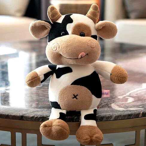 Cow Plush Toy Cow Stuffed Animal Cute Soft Plush Cow Toy Cow Doll 12 Inch for Kids,Toddlers (Black and white naked cattle) in Saudi Arabia