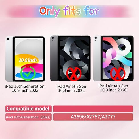 حافظة لجهاز iPad الجيل العاشر 10.9 بوصة 2022 مع واقي شاشة وحزام كتف ومسند نحل العسل للأطفال والبنات غطاء حماية كامل للجسم من السيليكون الناعم اللطيف لجهاز iPad 10 Gen وردي in Kuwait