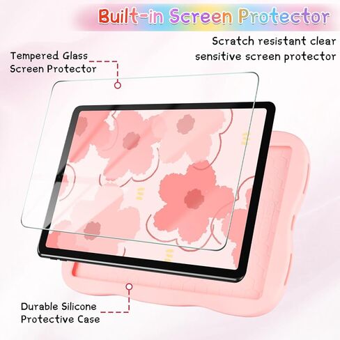 حافظة لجهاز iPad الجيل العاشر 10.9 بوصة 2022 مع واقي شاشة وحزام كتف ومسند نحل العسل للأطفال والبنات غطاء حماية كامل للجسم من السيليكون الناعم اللطيف لجهاز iPad 10 Gen وردي in Kuwait