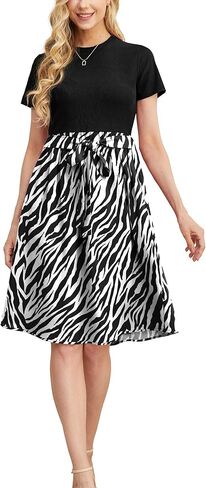 فساتين جريسيريل النسائية غير الرسمية 2024 الكنيسة قصيرة الأكمام مضلع المعلم ملابس العمل المتواضعة فستان ميدي مع جيوب in Kuwait