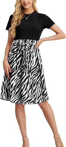 فساتين جريسيريل النسائية غير الرسمية 2024 الكنيسة قصيرة الأكمام مضلع المعلم ملابس العمل المتواضعة فستان ميدي مع جيوب in Kuwait