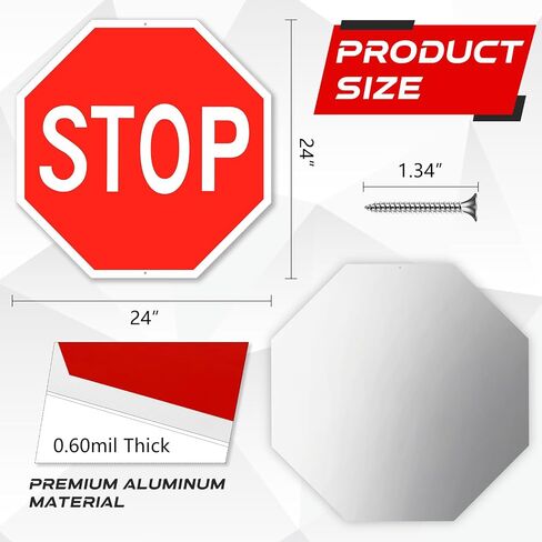Taiyin 2 Pcs Stop Sign 24 x 24 Inches Reflective Street Road Signs Octagon Aluminum Street Signs for Outdoor Traffic Parking Warning Driveway, Weather Resistant and UV Protected Waterproof in Saudi Arabia