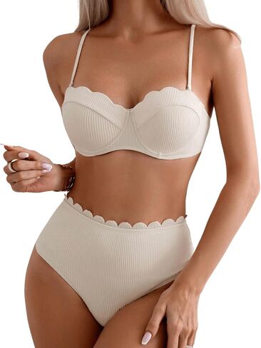 Floerns Women's 2 Piece Bikini Sets Scallop Trim High Waisted Bathing Suits in Saudi Arabia