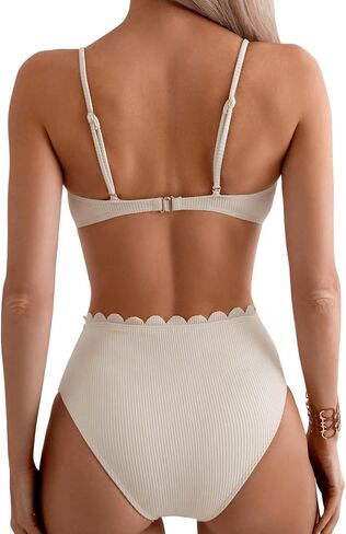 Floerns Women's 2 Piece Bikini Sets Scallop Trim High Waisted Bathing Suits in Saudi Arabia