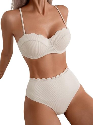 Floerns Women's 2 Piece Bikini Sets Scallop Trim High Waisted Bathing Suits in Saudi Arabia