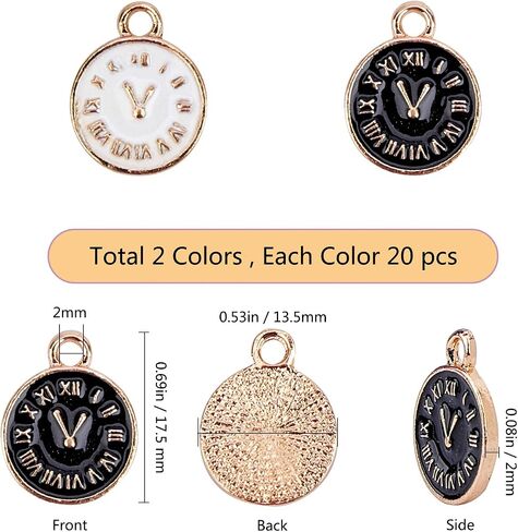 SUNNYCLUE 1 Box 40Pcs Clock Face Charms Black Enamel Charms Flat Round Metal Charm Time Clock Charm Small Flatback Alloy Charms for Jewelry Making Charm Necklace Earrings DIY Craft Nail Art Decor in Saudi Arabia