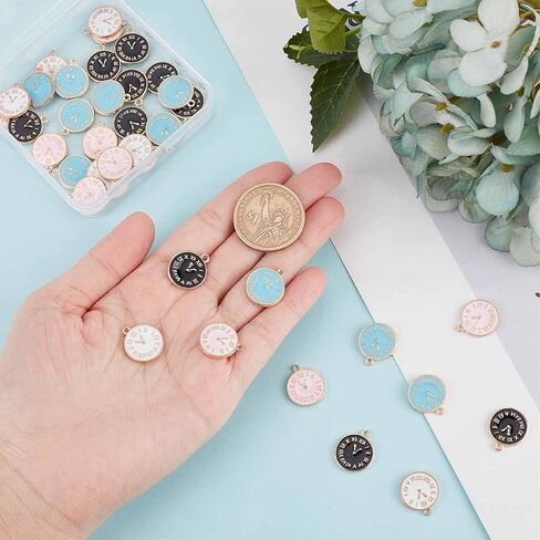 SUNNYCLUE 1 Box 40Pcs Clock Face Charms Black Enamel Charms Flat Round Metal Charm Time Clock Charm Small Flatback Alloy Charms for Jewelry Making Charm Necklace Earrings DIY Craft Nail Art Decor in Saudi Arabia