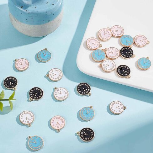 SUNNYCLUE 1 Box 40Pcs Clock Face Charms Black Enamel Charms Flat Round Metal Charm Time Clock Charm Small Flatback Alloy Charms for Jewelry Making Charm Necklace Earrings DIY Craft Nail Art Decor in Saudi Arabia