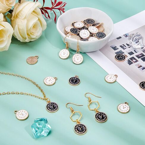 SUNNYCLUE 1 Box 40Pcs Clock Face Charms Black Enamel Charms Flat Round Metal Charm Time Clock Charm Small Flatback Alloy Charms for Jewelry Making Charm Necklace Earrings DIY Craft Nail Art Decor in Saudi Arabia