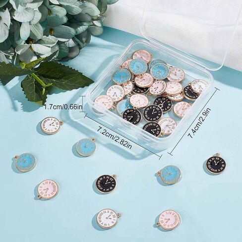 SUNNYCLUE 1 Box 40Pcs Clock Face Charms Black Enamel Charms Flat Round Metal Charm Time Clock Charm Small Flatback Alloy Charms for Jewelry Making Charm Necklace Earrings DIY Craft Nail Art Decor in Saudi Arabia
