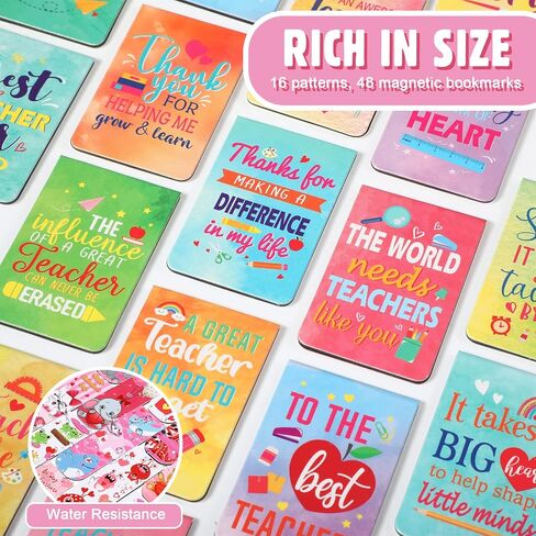 48 Pcs Teachers' Day Magnetic Bookmarks Teacher Appreciation Bookmark Page Clips Thank You Gifts for Teachers School Office Birthday Party Reading Supplies, 24 Designs, Thank in Saudi Arabia