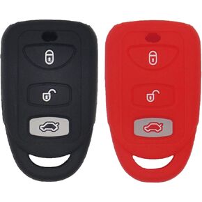 2Pcs Rubber Silicone Key Fob Cover Keyless Protector Bag Holder for Hyundai Elantra Genesis Sonata, Compatible with Kia Sorento Forte Optima Rondo Spectra OSLOKA-423T, 3 Buttons, Black+Red