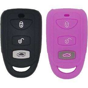 2Pcs Rubber Silicone Key Fob Cover Keyless Protector Bag Holder for Hyundai Elantra Genesis Sonata, Compatible with Kia Sorento Forte Optima Rondo Spectra OSLOKA-423T, 3 Buttons, Black+Red