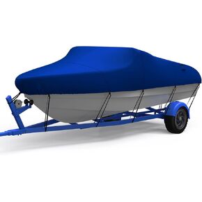 Heavy Duty Boat Cover, 20-22ft Waterproof Trailerable Heavy Duty Marine Grade Bass Boat Cover, Fits Tri-Hull, V-Hull, Runabout, Fishing Boat, Beige