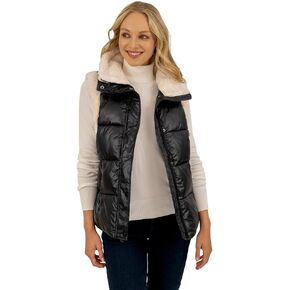 kensie Women's Puffer Vest with Faux Sherpa Fur Trim