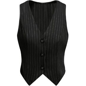 SOLY HUX Women's Striped V Neck Sleeveless Button Front Blazer Vest Waistcoat