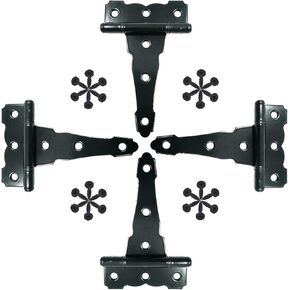 HLMOptimo 4 inch Strap Hinges Shed Door Hinges Heavy Duty T Hinges Decorative T Hinges Door Hinges Gate Hinges Rustproof Classic Antique Hinge w/Screws (4, 4 inch)