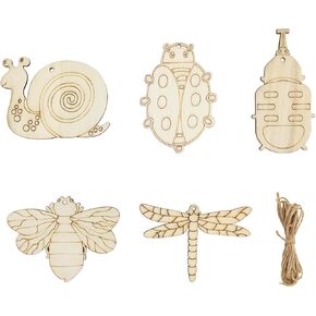 35 Pack Wood Insect Animal Cutouts Wooden Insect Animals Paint Crafts Wooden Insect Animal Hanging Ornaments DIY Insect Animal Craft Gift Tags for Home Party Decoration