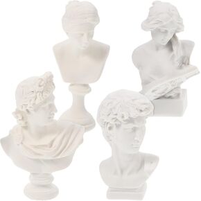 4pcs Miniature Greek Sculptures Desktop Decor Roman Statue Resin Crafts Roman Statues Goddess Bust Statues Ancient Goddess Statue Decorative Greek Statues Tiny Greek Decor White
