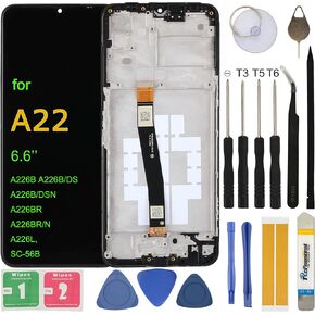 TFT LCD Screen Replacement for Samsung Galaxy A22 5G SM-A226B SM-A226B/DSN A226BR 6.6'' Assembly LCD Display Touch Screen Digitizer with Repair Tools Frame