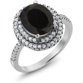 Gem Stone King 925 Sterling Silver Black Onyx Ring For Women (3.80 Cttw, Oval 9X7MM, Gemstone Birthstone, Available In Size 5, 6, 7, 8, 9)