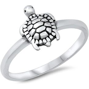 Blue Apple Co. Turtle Ring Band 925 Sterling Silver