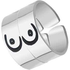 Friendship Gift Best Friend Boobs Stacking Ring Set of 2 Stainless Steel Adjustable Rings for Sisters Bestie BFF