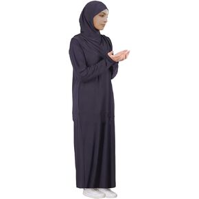 Womens Abaya Dress One Piece Muslim Solid Prayer Dress with Hijab Islamic Maxi Kaftan Dubai Full Length Dress
