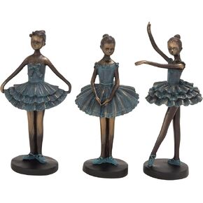 Deco 79 Polystone Dancer Decorative Sculpture Home Decor Statues, set of 3 Accent Figurines 6" x 4" x 12", Teal